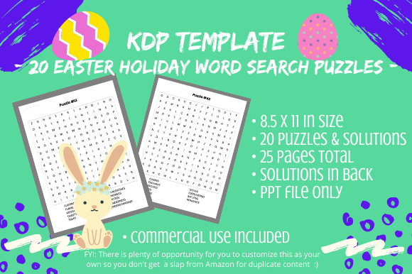 20 Easter Word Search Puzzles for KDP: A Versatile and Engaging Activity Book Interior