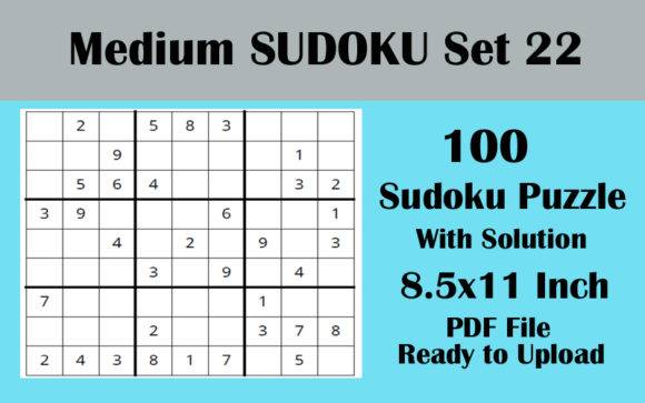 Enhance Your Design Projects with Sudoku Puzzle 100 MEDIUM 8.5x11 KDP V 22
