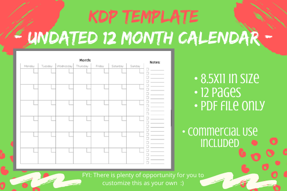 Undated 12 Month Calendar for Creative Planning